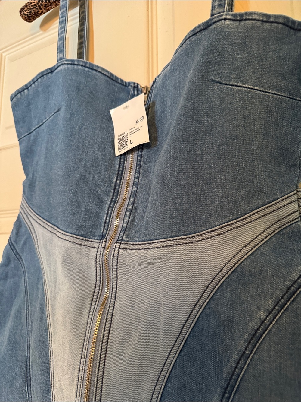 Forever 21 Two-Tone Blue Denim Zip-Front Mini Dress - Picture 2 of 8